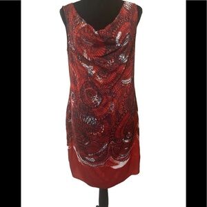 Sisley draped neck sheath scarf dress in Red black white floral bought in Italy